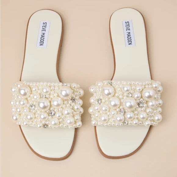 Steve Madden Shoes - Steve Madden Knicky Pearl Ivory Rhinestone Slide Sandals Size 8